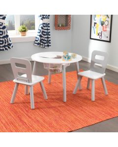 Kidkraft - Set met ronde opbergtafel en 2 stoelen - grijs en wit